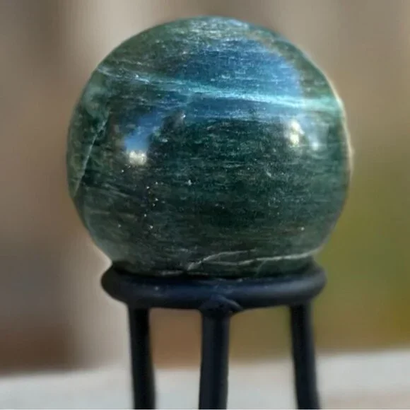 Nephrite Jade Crystal Sphere Green Chakra Stone Includes Tall Black Metal Stand - Picture 13 of 16